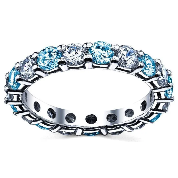 Rings with knot motifs for symbolic love -3.00cttw Diamond and Blue Topaz Eternity Ring