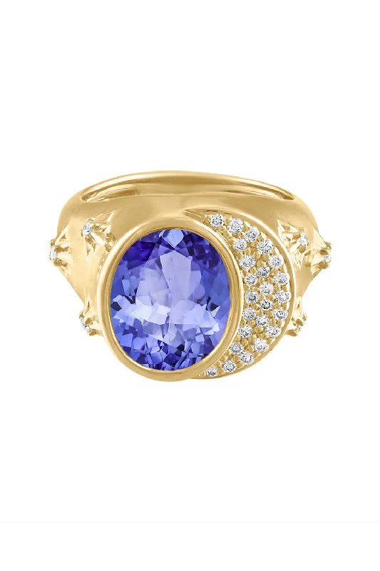 Rings with lotus flower engravings for peace -Tanzanite Diamond Celeste Pinky Ring