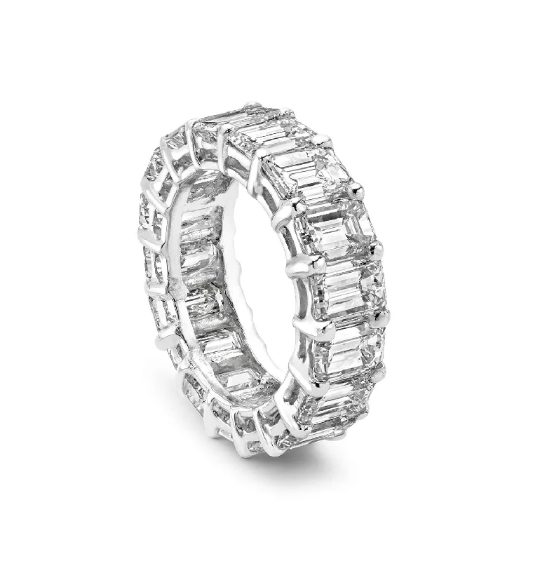 Rings with birthstone clusters for personalization -EMERALD CUT DIAMOND ETERNITY BAND