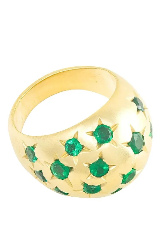 Stackable rings with mixed metal finishes -Emerald Stardust Ring