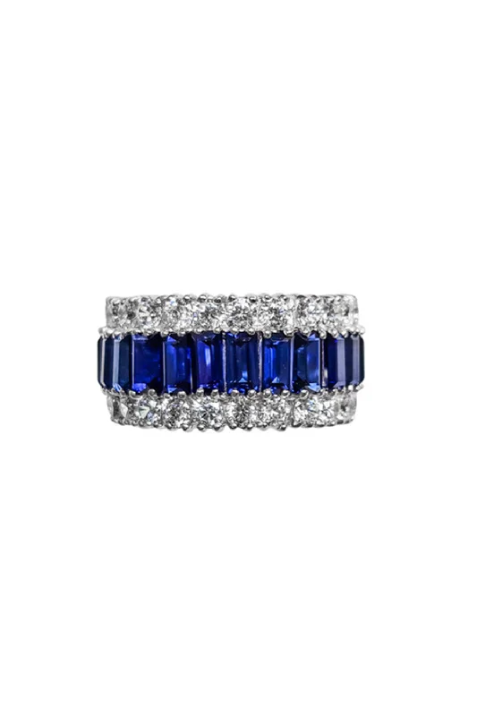 Rings with wave patterns for ocean vibes -Royal Sapphire Baguette Eternity Band