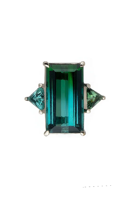 Rings with engraved constellations for stargazers -Bicolor Trillion Tourmaline Ring