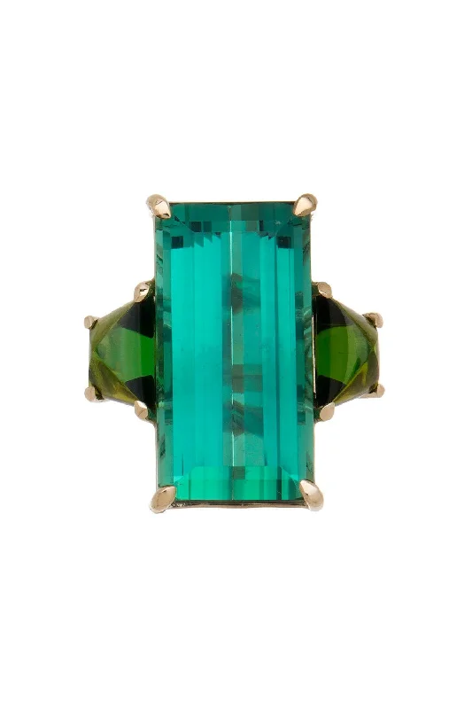 Rings with faceted aquamarine for sea glow -Green Blue Tourmaline Ring