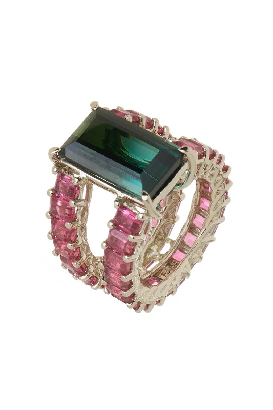 Rings with birthstone clusters for personalization -Rubellite Green Tourmaline Ring