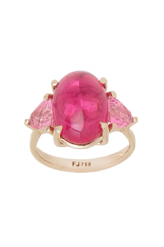 Rings with etched floral bands for detail -Sugarloaf Rubellite Pink Tourmaline Ring