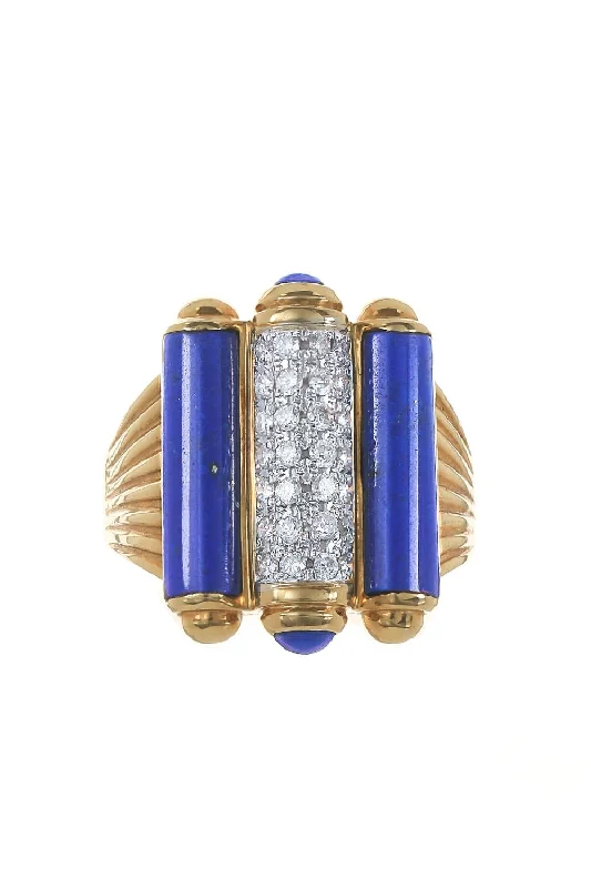 Rings with agate slices for earthy style -Diamond Lapis Column Ring