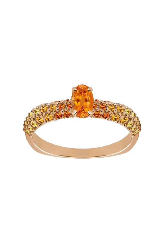 Rings with hexagon-cut stones for trendiness -Orange Sapphire Eternity Solitaire Ring