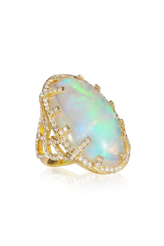 Rings with mandala engravings for spiritual vibe -G-One Opal Diamond Ring