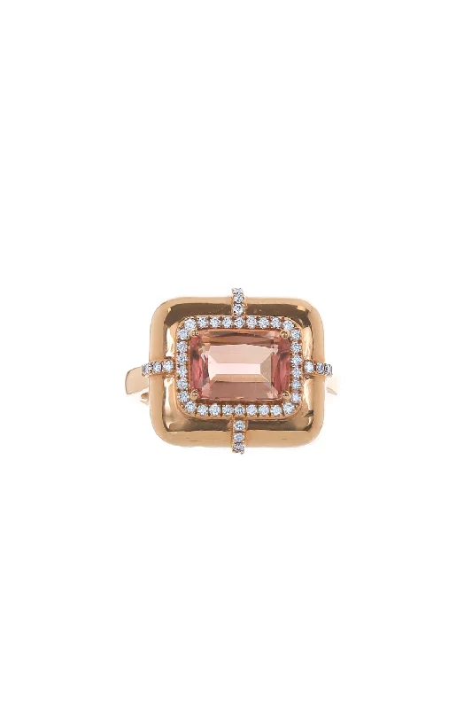 Dainty rings with subtle engraved star motifs -G-One Pink Tourmaline Diamond Ring