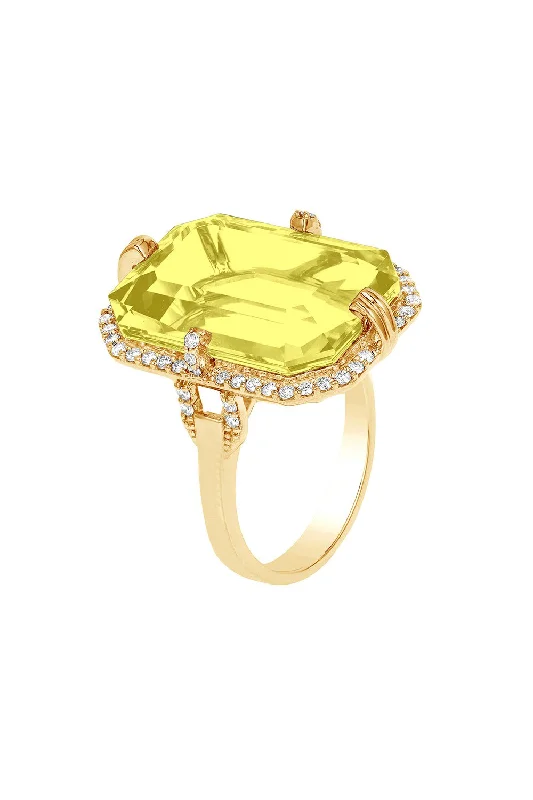 Rings with double bands for modern twist -Gossip Lemon Quartz Ring