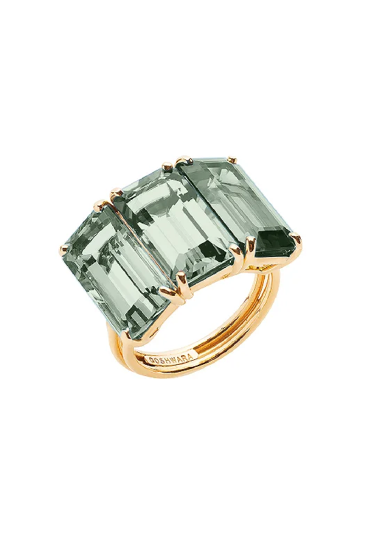 Rings with pave-set gemstones for brilliance -Gossip Prasiolite Three Stone Ring