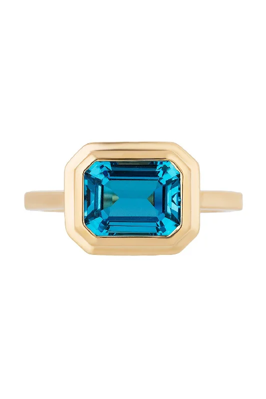 Rings with channel-set turquoise for color -Manhattan London Blue Topaz Ring