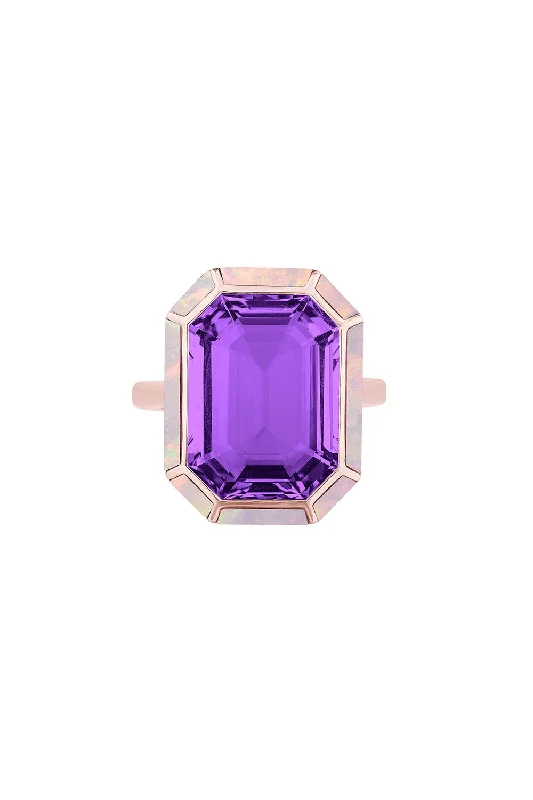 Rings with hexagon-cut stones for trendiness -Melange Amethyst Pink Opal Ring