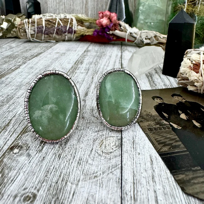 Rings with moonstone gems for ethereal glow -Green Aventurine Ring Silver Size 7 8 9 10 / Foxlark Collection