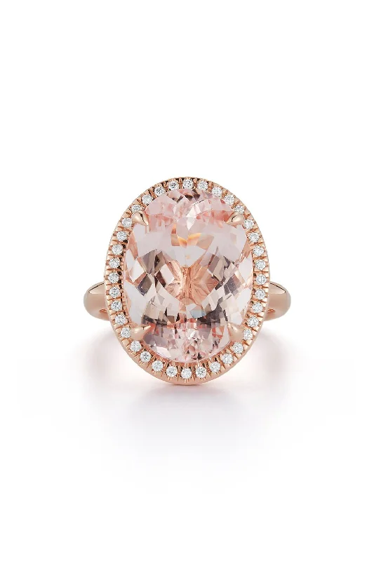 Rings with spiral ruby for bold twist -Oval Morganite Cocktail Ring