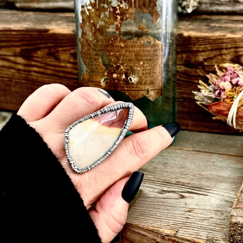 Rings with rough opal for organic shine -Large Mookaite Crystal Ring Silver Size 10 / Foxlark Collection