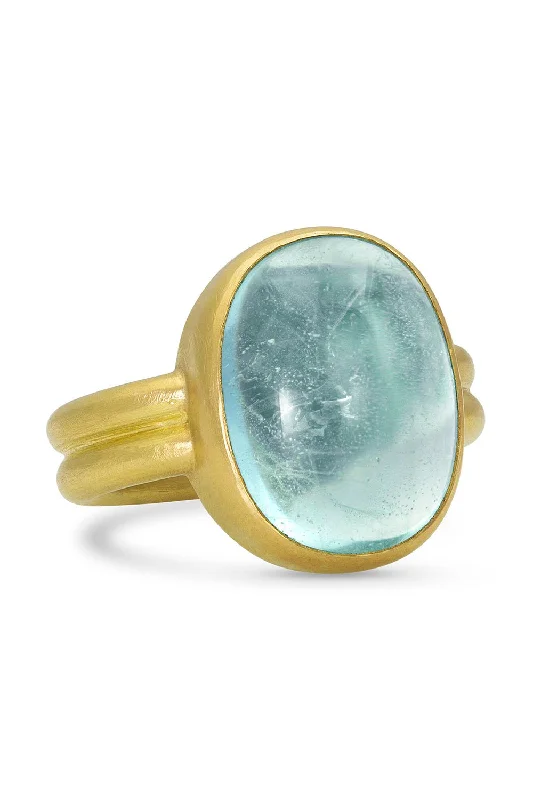 Vintage rings with engraved floral band designs -Aquamarine Puffed Ring