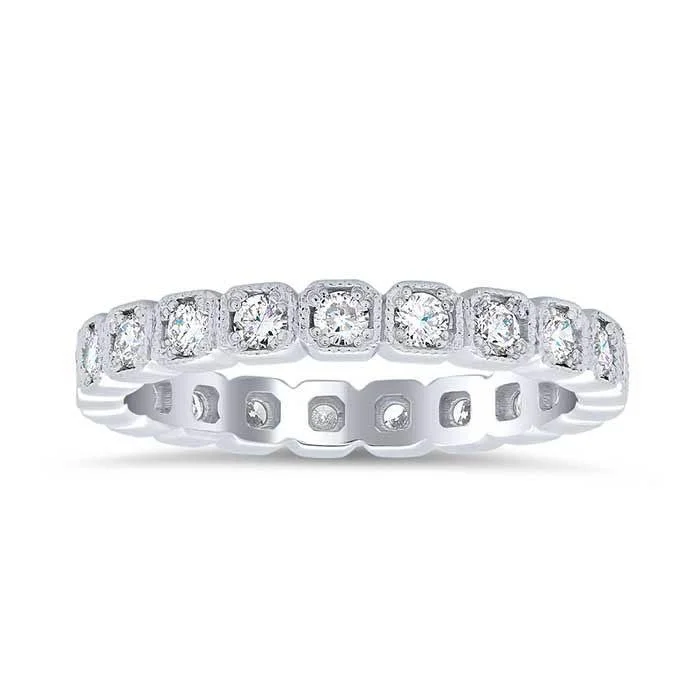 Rings with floral halo diamond arrangements -Round Brilliant Cut Bezel Set Diamond Eternity Band - 0.72 carat