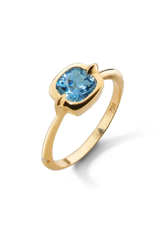 Rings with raw topaz for icy charm -Points North London Blue Topaz Cushion  Ring