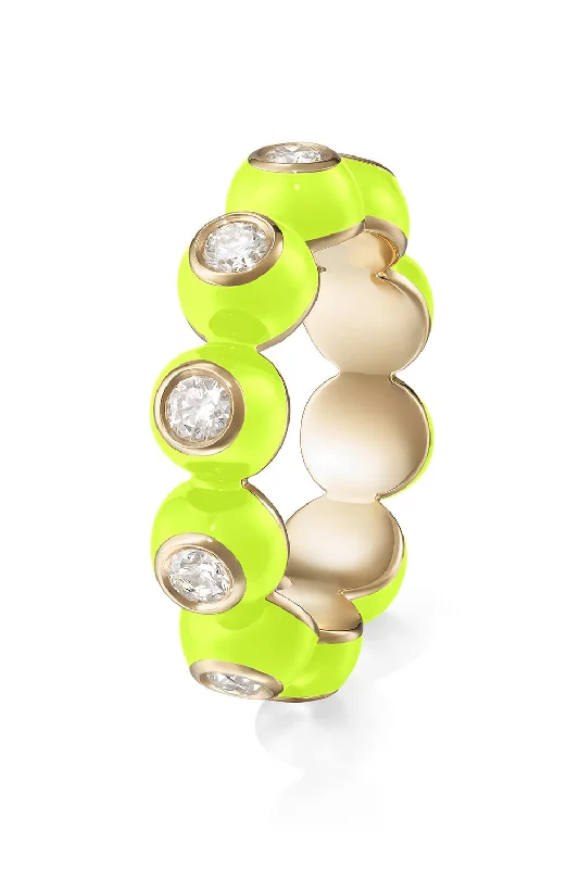 Platinum rings with sparkling sapphire center stones -Neon Yellow Audrey Eternity Ring