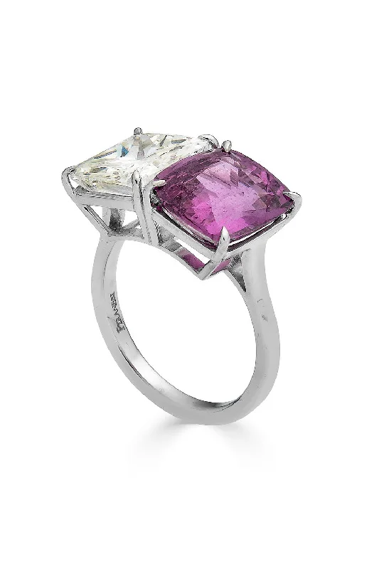 Stackable rings with mixed metal finishes -Pink Sapphire Diamond Ring