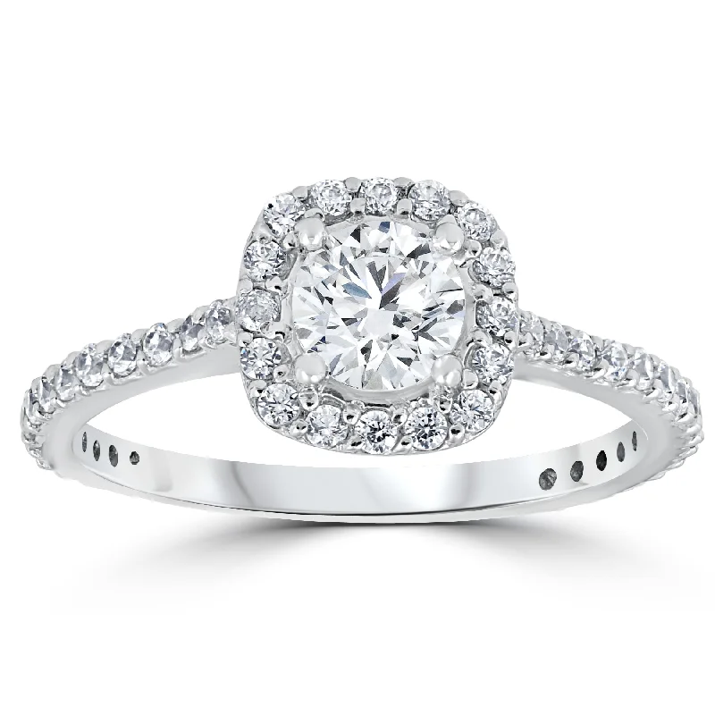 Rings with mandala engravings for spiritual vibe -Platinum 1 1/5ct TDW Cushion Halo Round Diamond Engagement Ring