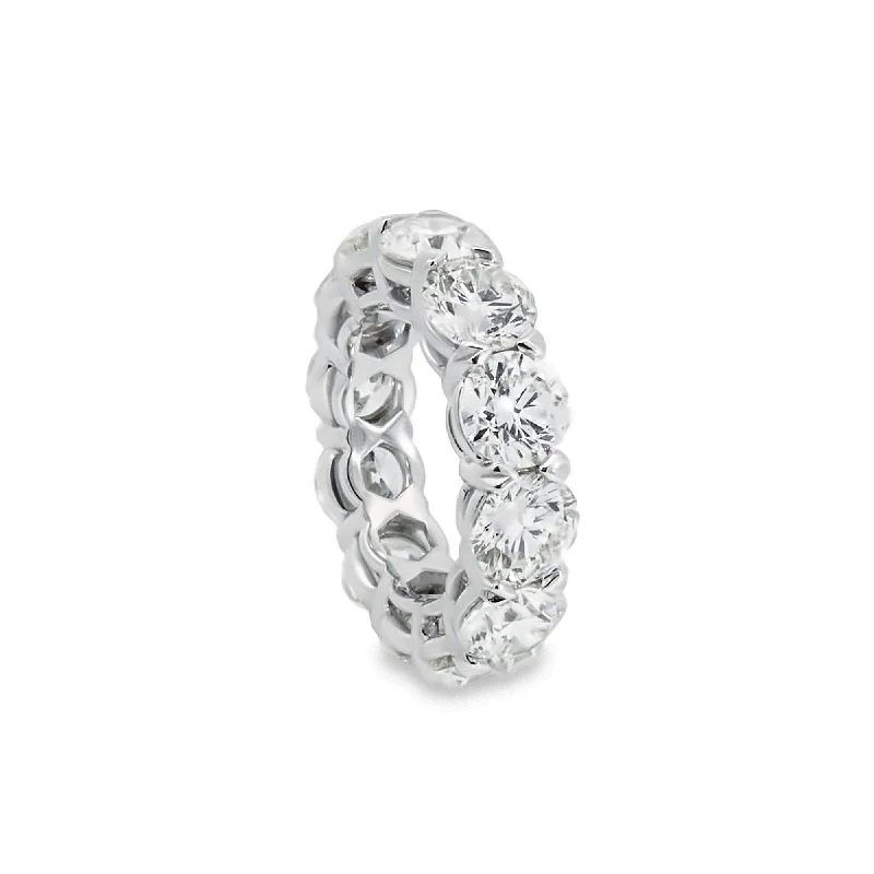 Rings with coral stones for vibrant pop -PLATINUM DIAMOND ETERNITY BAND