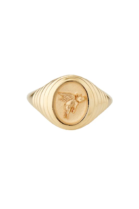 Rings with shield-shaped stones for boldness -Flying Pig Fantasy Motif Signet Ring