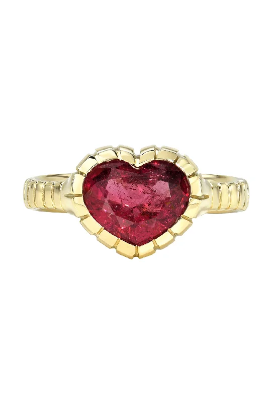 Rings with crescent moon for lunar charm -Pink Tourmaline Heart Heirloom Ring