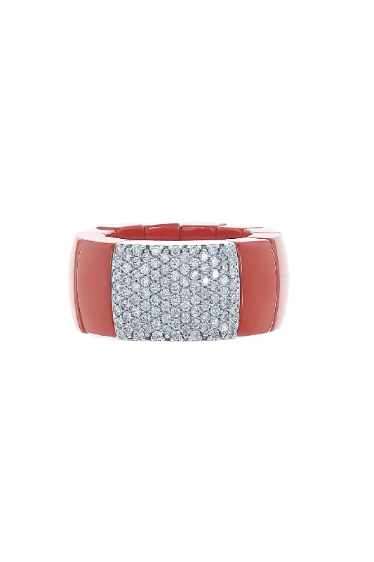 Rings with knot motifs for symbolic love -Red Ceramic Diamond Pave Domino Ring