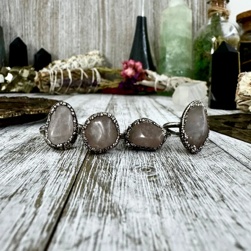 Rings with tourmaline gems for bold hues -Rose Quartz Small Stone Ring in Fine Silver Size 5 6 7 8 9 / Foxlark Collection