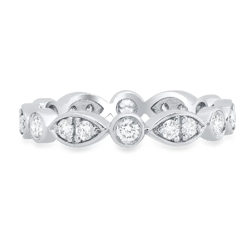 Titanium rings with rugged brushed metal look -0.65 cttw Marquise & Round Bezel Set Diamond Eternity Ring