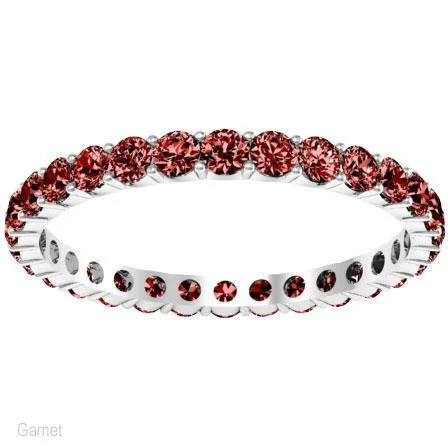 Rings with hexagon-cut stones for trendiness -Round Cut Garnet Birthstone Eternity Band