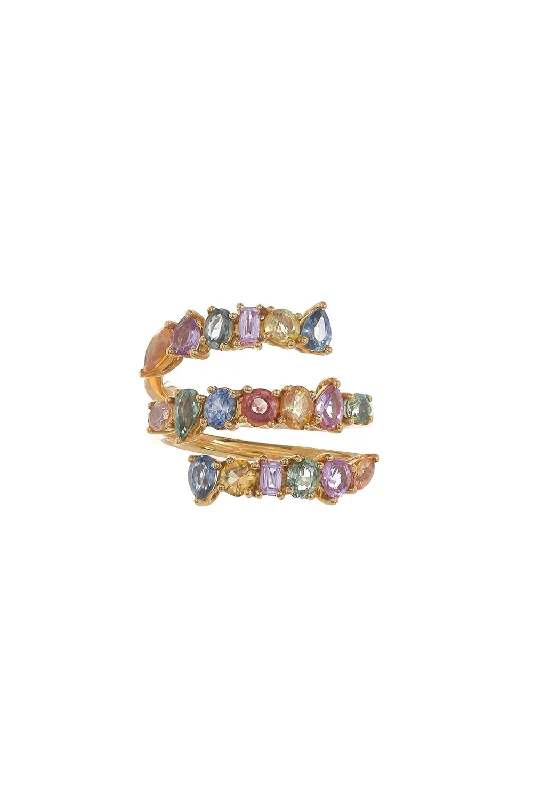 Dainty rings with subtle engraved star motifs -Multi Sapphire Bypass Ring