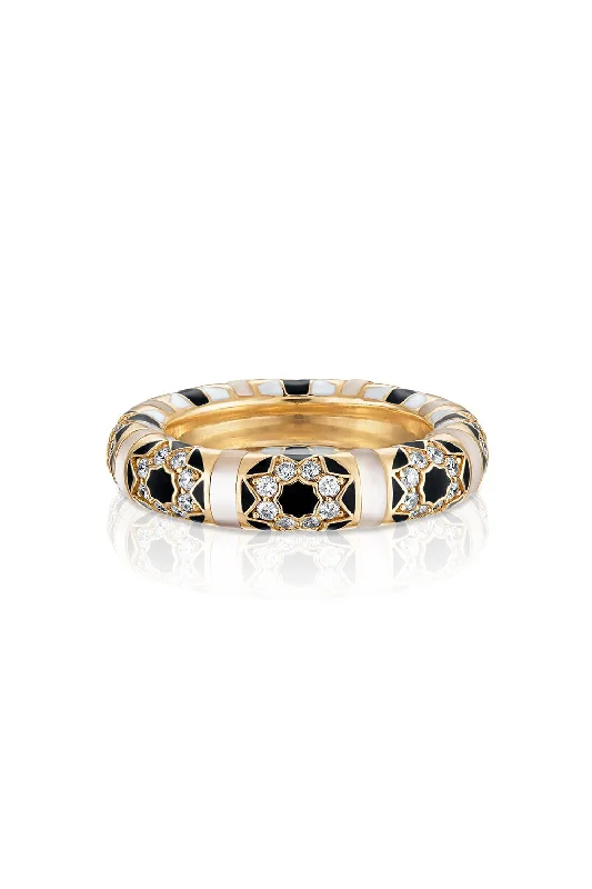 Rings with pave-set gemstones for brilliance -Sadaf Mosaic Rounded Band