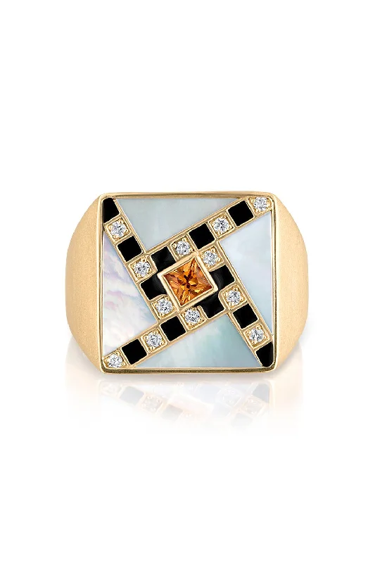 Rings with agate slices for earthy style -Sadaf Mosaic Square Signet Ring