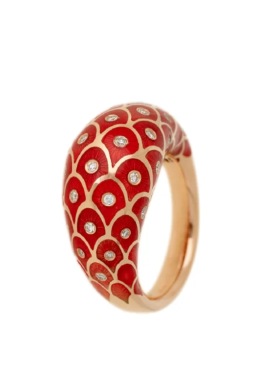 Dainty rings with subtle engraved star motifs -Fish For Love Red Enamel Diamond Ring