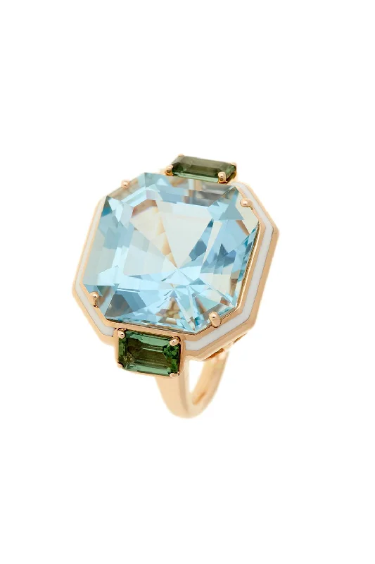 Rings with vintage-inspired emerald for luxury -Gemma Enamel Tourmaline Aquamarine Ring