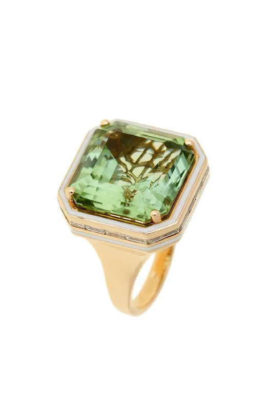 Rings with tourmaline gems for bold hues -Mina Ivory Enamel Tourmaline Ring