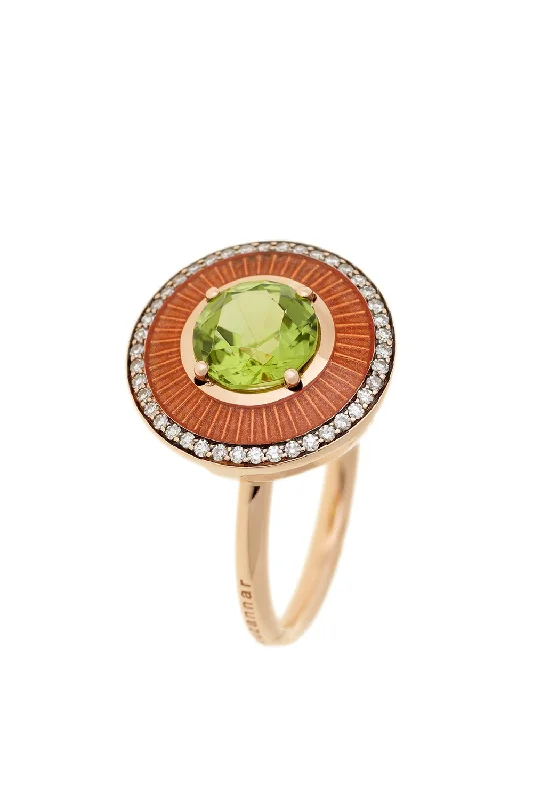 Simple rings with polished black onyx shine -Mina Orange Enamel Peridot Ring