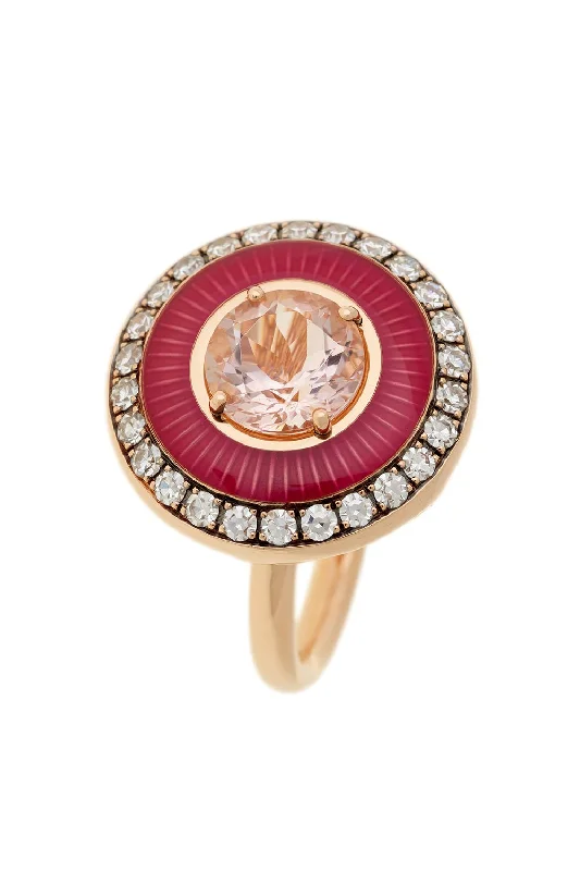 Rings with pave-set gemstones for brilliance -Mina Raspberry Enamel Morganite Ring