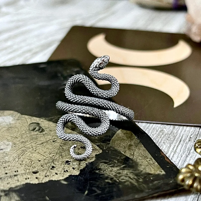 Rings with engraved constellations for stargazers -Snake Ring in Sterling Silver Adjustable / Tiny Talismans Collection