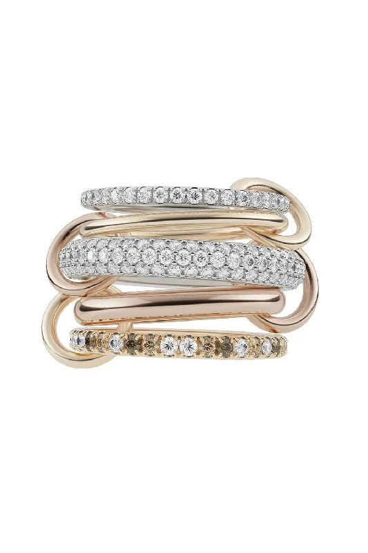 Minimalist rings with tiny diamond dot accents -Leo Blanc Five Link Ring