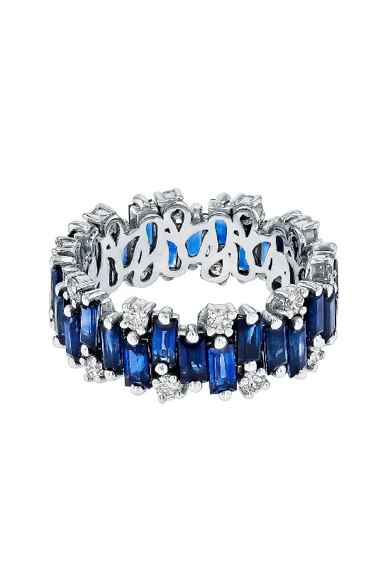 Rings with vintage-inspired rose-cut diamonds -Blue Sapphire Eternity Band - White Gold