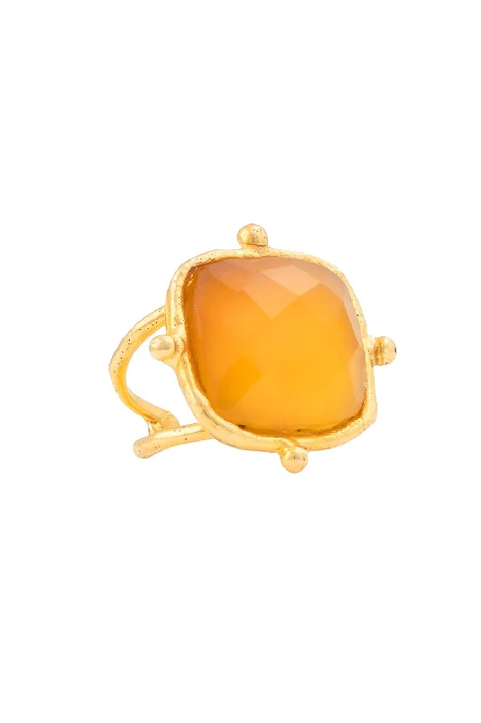 Rings with labradorite stones for mystic flash -Yellow Onyx Coussin Ring