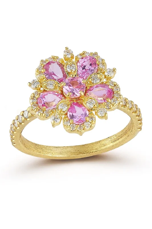 Rings with floral amethyst for romantic touch -Jasmine Bloom Pink Sapphire Diamond Ring