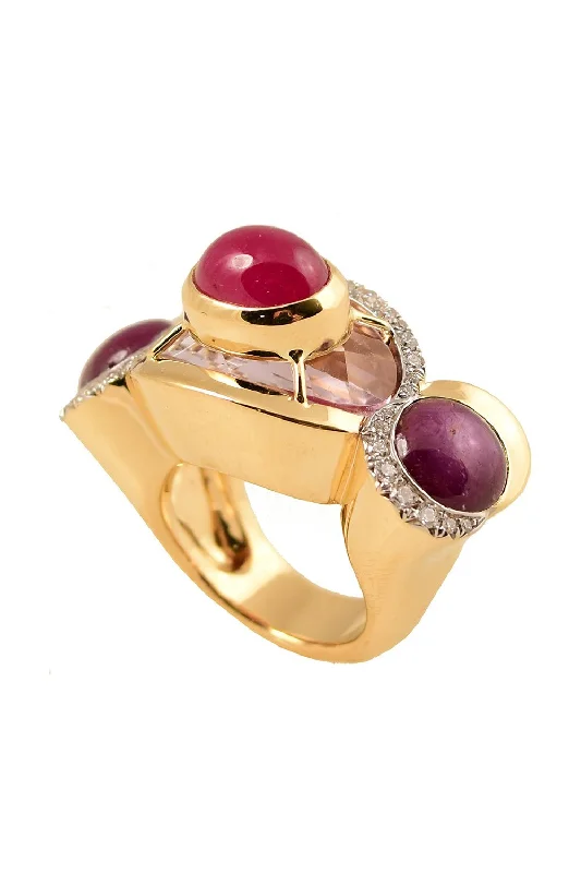 Rings with agate slices for earthy style -Pink Amethyst Diamond Ruby Ring