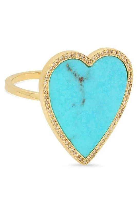 Rings with rough moonstone for natural beauty -Turquoise and Diamond Inlay Heart Ring