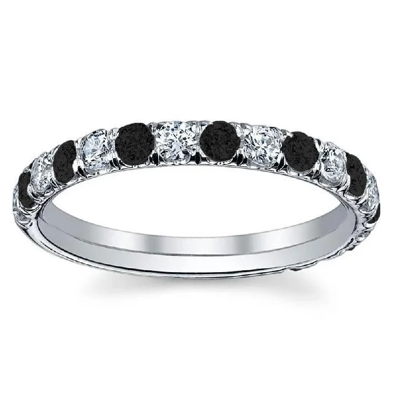 Rings with sunstone gems for fiery sparkle -U-Pave Black and White Diamond Eternity Ring