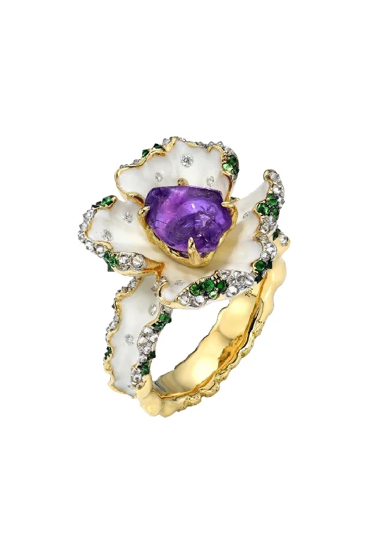 Rings with delicate filigree sapphire settings -Purple Sapphire Flower Ring